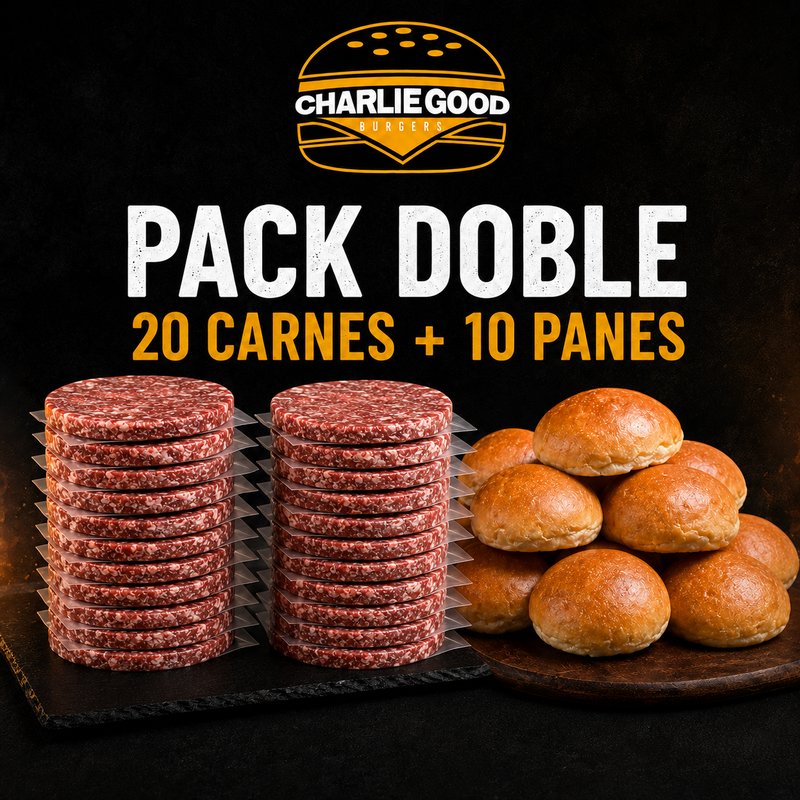 Pack Doble CharlieGood: 20 hamburguesas artesanales congeladas más 10 panes para eventos